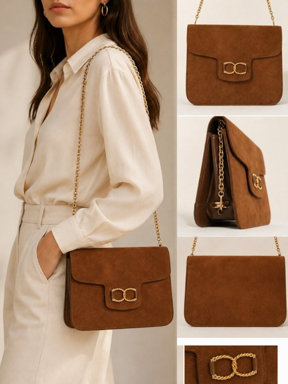 Vintage Meyer's Classic Brown Suede Chain-Handle Satchel